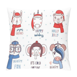 Personality  Cute Animals In Warm Hats With Quotes Pillow Covers