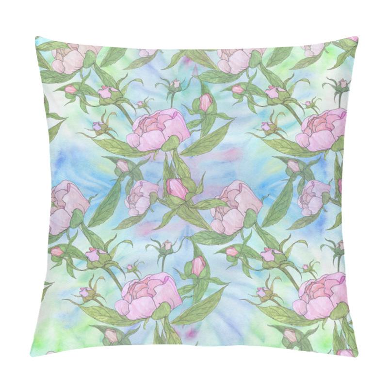 Personality  Peonies - flowers and leaves. Decorative composition on a watercolor background. Floral motifs. Seamless pattern.  pillow covers