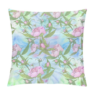 Personality  Peonies - Flowers And Leaves. Decorative Composition On A Watercolor Background. Floral Motifs. Seamless Pattern.  Pillow Covers