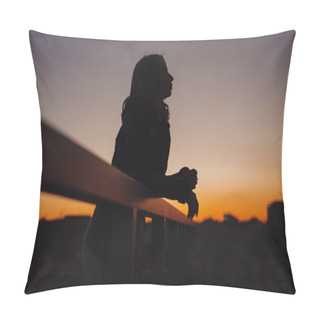 Personality  Silhouette Of Woman Thinks And Dreams About Future At Sunset In City Pillow Covers