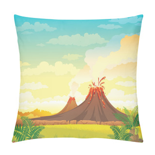 Personality  Prehistoric Landscape - Smoky Volcanoes. Pillow Covers