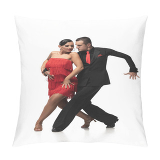 Personality  Elegant, Graceful Couple Of Dancers Performing Tango On White Background Pillow Covers