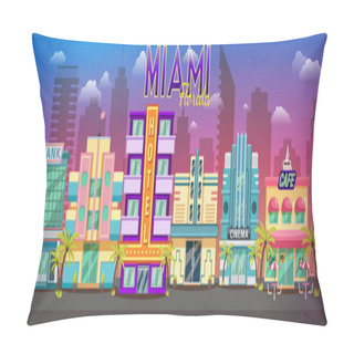 Personality  Old Miami Skyline Panorama At Sunset. Retro City Retro Cityscape, Retro Background Miami Florida Skyline Pillow Covers