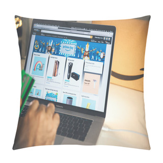 Personality  Amazon Prime Day Man Shopping On Laptop Deals Pillow Covers