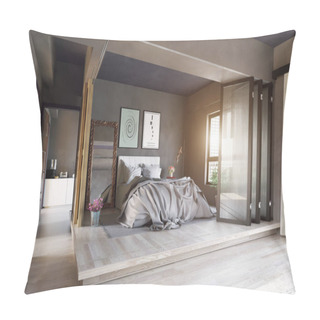 Personality  Modern Bedroom Interior Zone Partition Concept. 3d Rendering Pillow Covers
