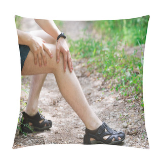 Personality  Pain In Knee, Joint Inflammation, Massage Of Male Leg, Injury While Running, Trauma During Workout, Outdoors Concept Pillow Covers