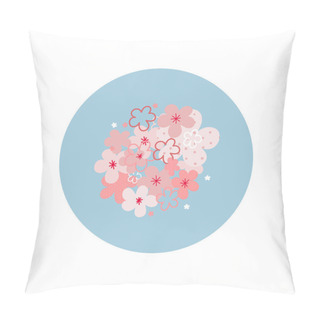 Personality  Bunch Flowers Bouquet Circle Icon Sticker Small Spot Illustration. Spring Cherry Sakura Blossom Bloom Season Or Sunny Day Inspiration Graphic Design Typography Element. Hand Drawn Simple Vector Symbol Pillow Covers