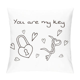 Personality   RGBGreeting Card For Valentine's Day. St. Valentine's Day. Greeting Card For A Couple. You Are My Key. Vector Picture. Circuit. Pillow Covers