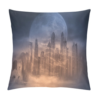 Personality  Full Moon On Desert Cityscape At Sand Storm Pillow Covers