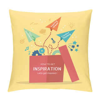 Personality  Inspiration Concept Illustration With Paper Plane Flying Out Of  Pillow Covers