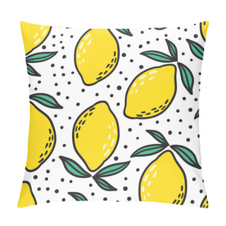 Personality  Hand Drawn Colorful Seamless Pattern Of Hand Drawn Lemons And Green Leaves On White Background. Scandinavian Design Style. Perfect For Textile Manufacturing Wallpaper Posters Etc. Vector Illustration Pillow Covers