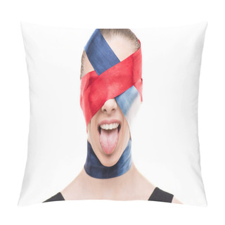 Personality  Woman With Wrapped Face Sticking Tongue Pillow Covers
