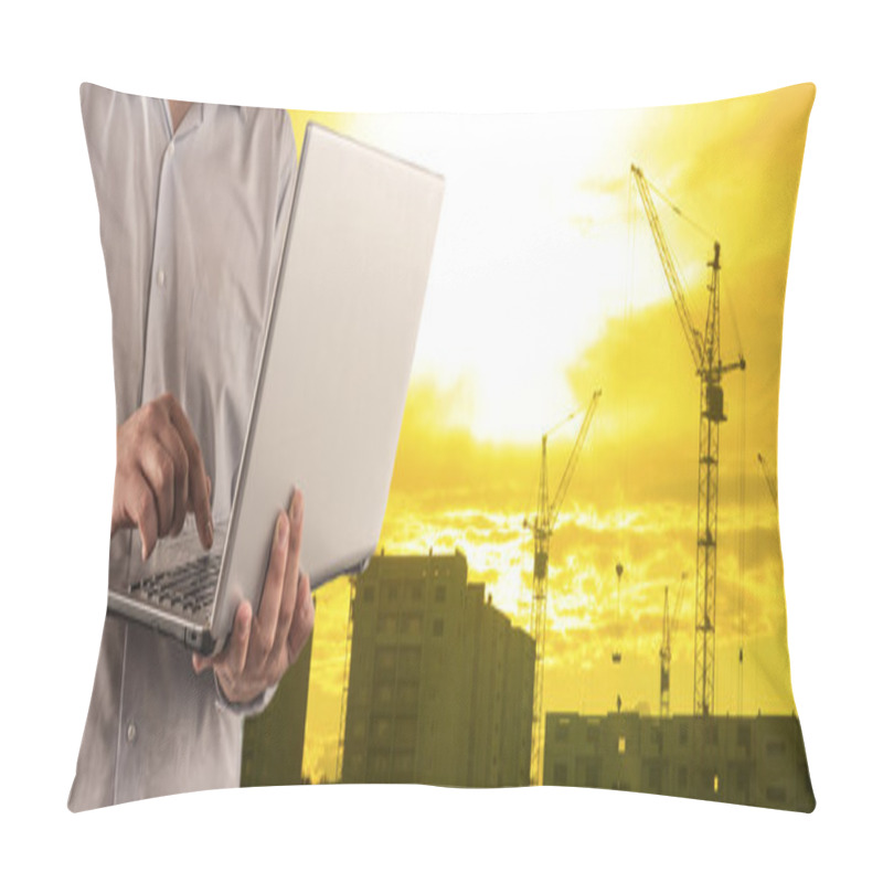Personality  Architect Holding  Laptop Computer Pillow Covers