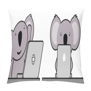 Personality Online Studing Koala Kid Cartoon Illustration Set Collection In Vector Format Pillow Covers