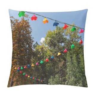 Personality  Colorful Garlands On A Rope In The Park, City Celebration Decor Pillow Covers