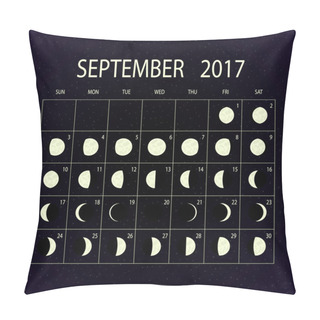 Personality  Moon Phases Calendar For 2017. September. Vector Illustration. Pillow Covers