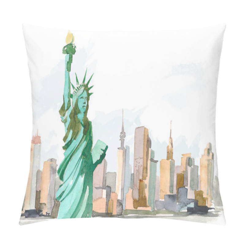 Personality  Watercolor sketch of Statue of Liberty New York of USA in illustration pillow covers