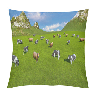 Personality  Herd Of Cows On Alpine Pasture Aerial View Pillow Covers