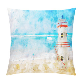 Personality  Abstract Watercolor Style Image Of Nautical Concept With Lighthouse Pillow Covers