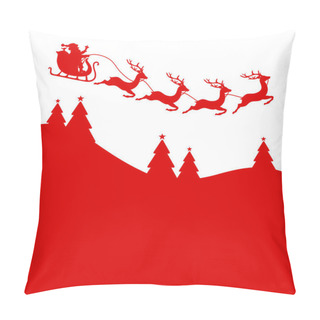 Personality  Santa Claus And Christmas Sleigh Four Reindeers Forest Red Pillow Covers