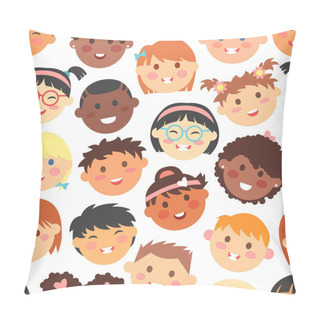 Personality  Vector Seamless Pattern Of Kids Faces Different Races Pillow Covers