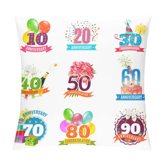 Personality  Anniversary Birthdays Emblems Icons Set Pillow Covers