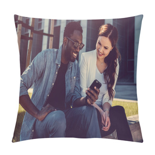 Personality  International Couple Using Smartphone Pillow Covers