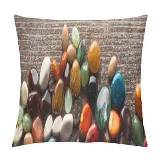 Personality  Top View Of Fortune Telling Stones On Wooden Surface, Panoramic Shot  Pillow Covers