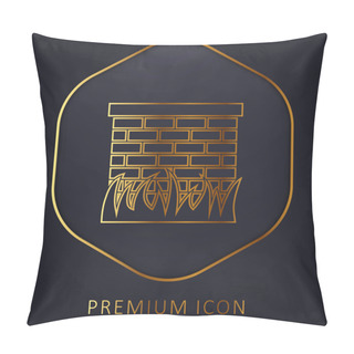 Personality  Bricks Wall With Grass Leaves Border Golden Line Premium Logo Or Icon Pillow Covers