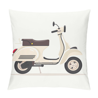 Personality  Classic Cream Scooter Vector Illustration Isolated White Background. Retro Moped Design Beige Color Graphic. Italian Style Vintage Motorbike Flat Design Pillow Covers