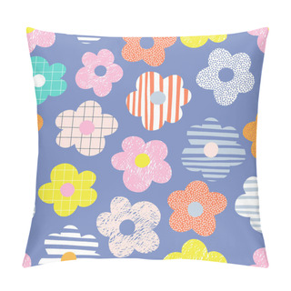 Personality  Naive Childish Textured Flower In Vibrant Rainbow Colours Vector Seamless Pattern. Pillow Covers