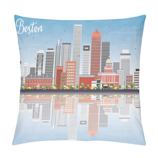 Personality  Boston Skyline With Gray, Red Buildings, Blue Sky And Reflection Pillow Covers