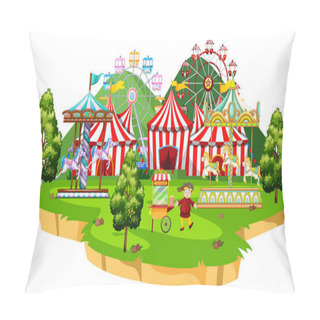 Personality  Scene With Many Rides In The Circus Park Illustration Pillow Covers