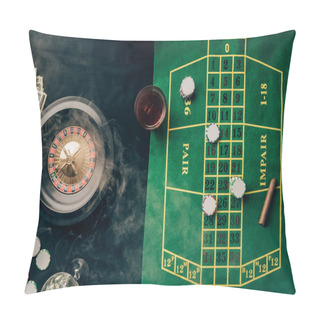 Personality  Casino Table With Roulette And Glass With Whiskey Pillow Covers