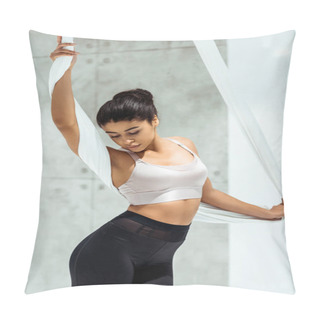 Personality  Wonderful Relaxed Girl Practicing Yoga In Hammock In Light Studio Pillow Covers