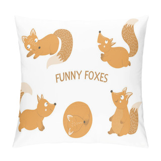 Personality  Vector Set Of Cartoon Style Hand Drawn Flat Funny Foxes Pillow Covers