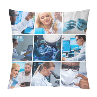 Personality  Professional Medical Doctors Working In Hospital Office, Portrait Of Young And Confident Physicians. Set Collage Of Different Images. Pillow Covers