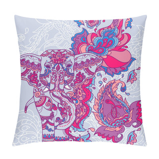 Personality  Indian Elephant With Beautiful Paisley Ornament Pillow Covers