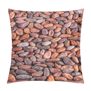 Personality  Toasted Cocoa Beans Spread On A Brown Background. Studio Photograph, Still Life. Pillow Covers