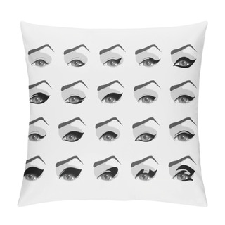 Personality  Vector Female Eyes With Various Eyeliner Pillow Covers