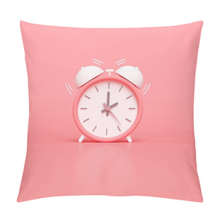 Personality  Minimal Pink Alarm Clock On Pink Background. 3D Render Pillow Covers