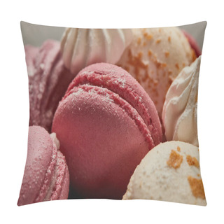 Personality  Delicious White Macaroons Sprinkled With Chopped Caramel With Pink Macaroons Ans Meringues Pillow Covers