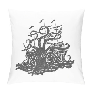 Personality  Octopus With Boat. Vintage. Pillow Covers