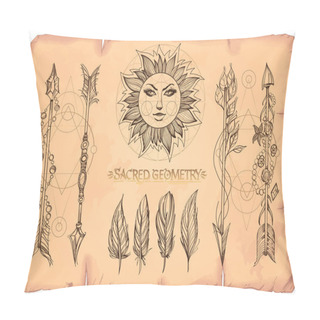 Personality  Arrows, Sun And Feathers. Pillow Covers