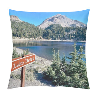 Personality  Lassen Volcanic National Park, California. Lake Helen With Sign. Lassen Peak Is A Cinder Cone Volcano. The Vulcans Eye Is The Rock Formation  At The Beginning Of The Lassen Trail. Pillow Covers