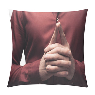 Personality  Cropped View Of Man Showing Attention Gesture Isolated On Grey, Human Emotion And Expression Concept Pillow Covers