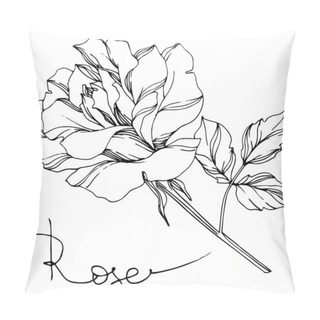 Personality  Vector Black And White Rose With Leaves Illustration Element Pillow Covers
