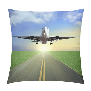 Personality  One Passenger Airplane Takes Off From A Runway. Beautiful Blue C Pillow Covers
