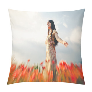 Personality  Woman  In Poppy Field Pillow Covers