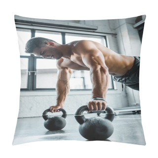 Personality  Cropped View Of Sportsman Doing Push Ups On Weights In Sports Center  Pillow Covers